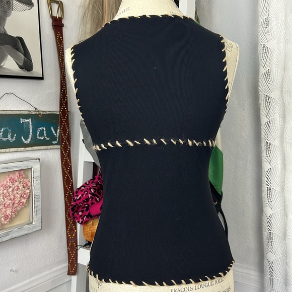 Roberto Cavalli black top with fur stitched edges and fur details sz.L vintage - Picture 9 of 12